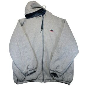 Vintage Adidas Reversible Hooded Jacket Mens Large Gray Fleece Navy Blue Nylon